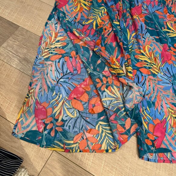 Kona Sol Women Multicolored Tropical Print Swim Cover Pants L12-14 Lightweight - Picture 2 of 6